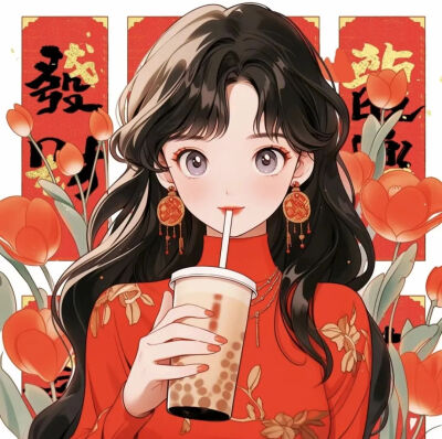 高清新年手绘女头