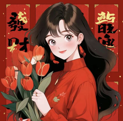 高清新年手绘女头