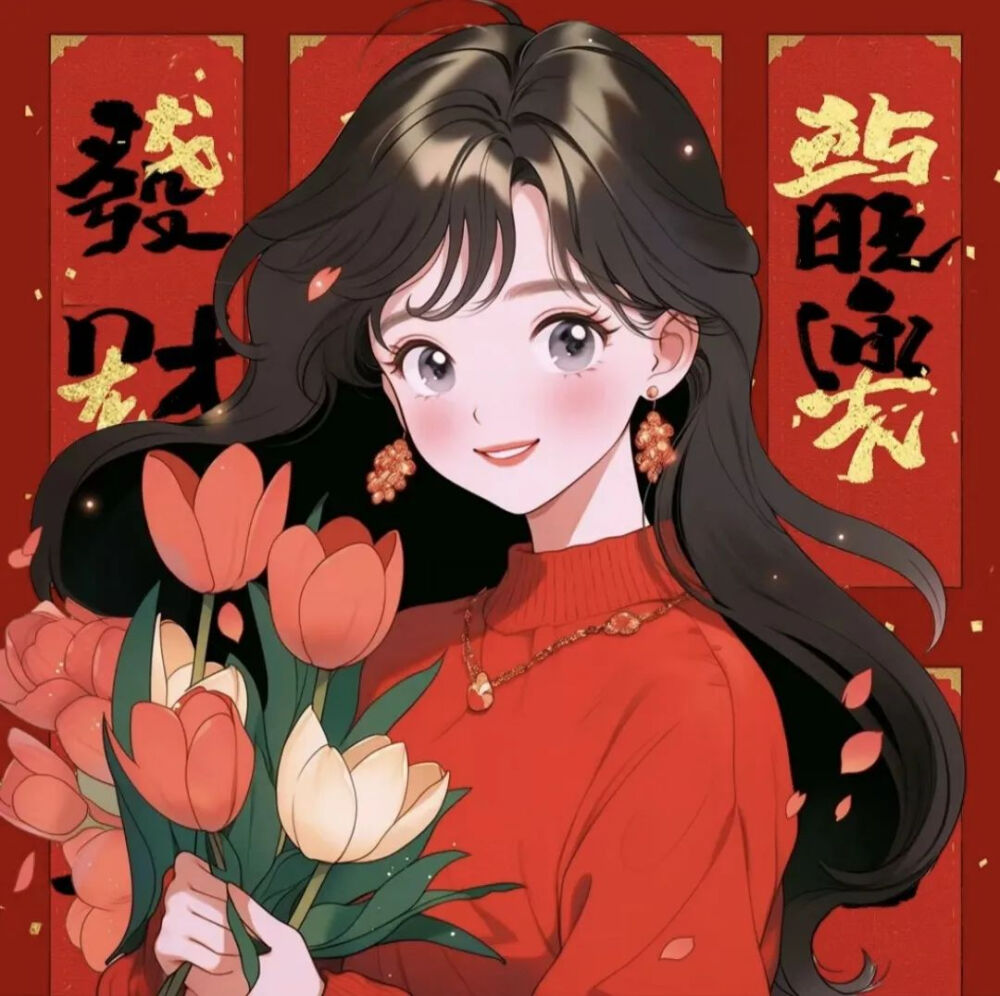 高清新年手绘女头