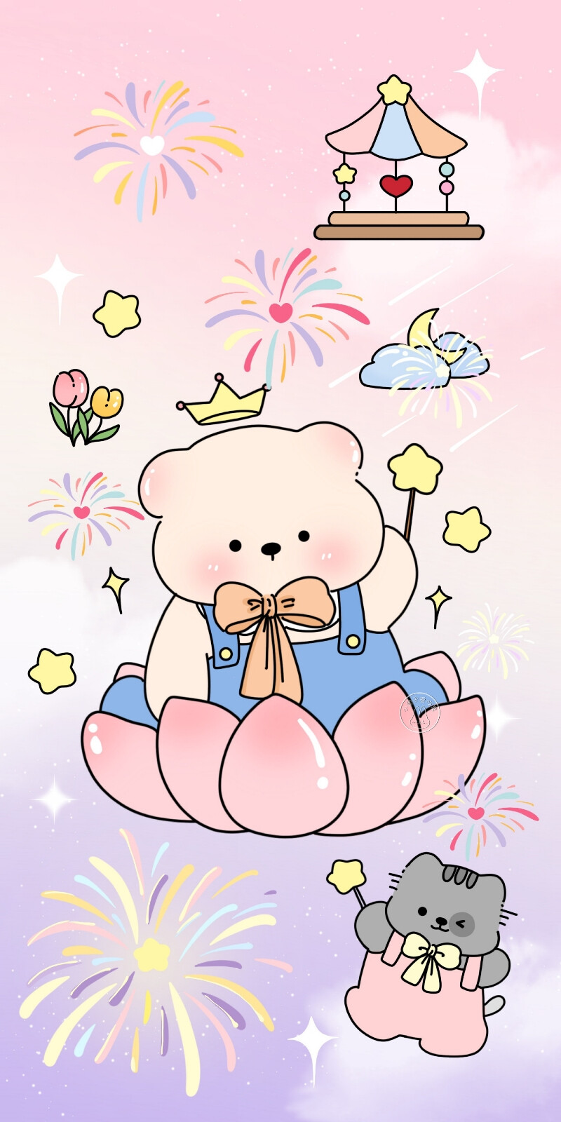 梦幻烟花和城堡少女心手机壁纸
