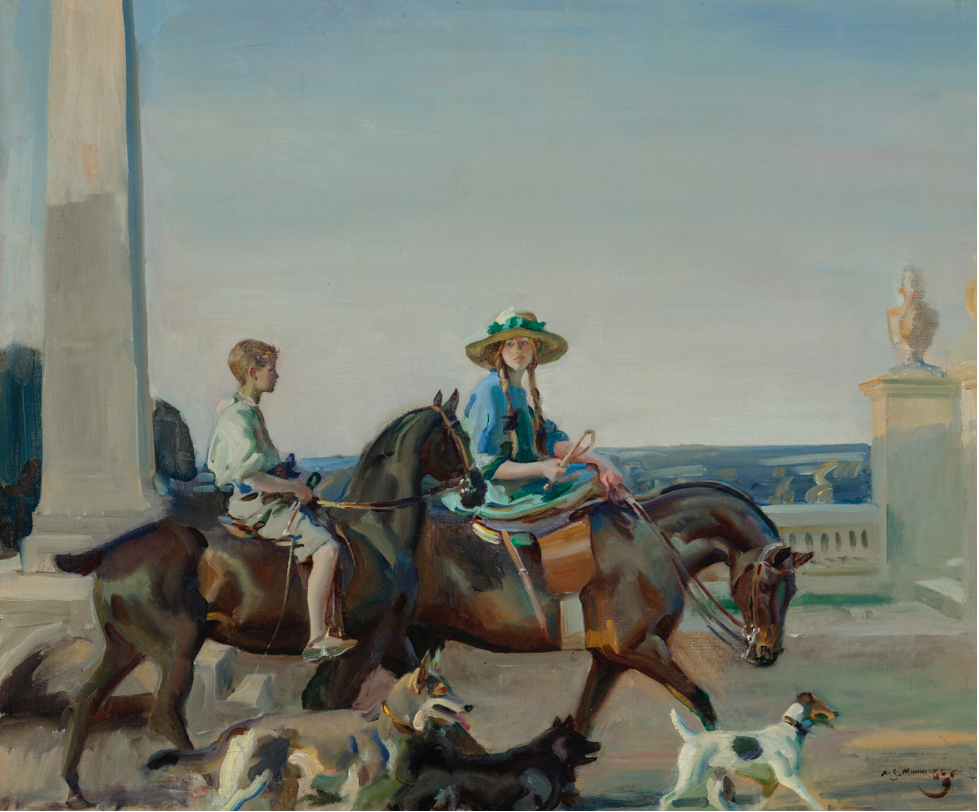 一幅来自英国的画家兼现代主义批评家，Sir Alfred James Munnings（阿尔弗雷德·詹姆斯·穆宁斯爵士）的画作——《奥娜尔和休·维维安·史密斯》最终以302,400英镑（约合人民币2,764,168元）成交，其曾被评为英国最优秀的马匹画家之一。该作品最初是为一位英国商业银行家，第一代比斯特男爵维维安·史密斯所作，画中的两名少年分别是男爵的第六、第七个孩子。