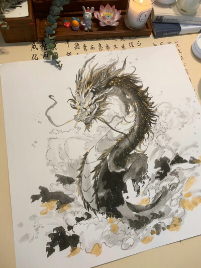 东方美学丨龙行大运
＃手绘＃国画＃壁纸＃龙年贺图