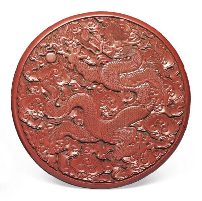 明宣德款 剔红龙纹圆盒高7.5厘米 口径23.6厘米 足径22.2厘米台北故宫博物院藏