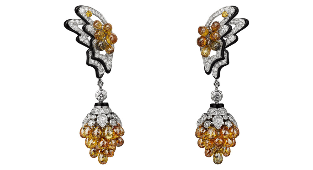 Cartier 卡地亚 Résonances de Cartier系列 NYMPHALIS 耳坠 彩钻 黑色珐琅 白 蛱蝶 earrings in white gold with coloured diamonds and black lacquer