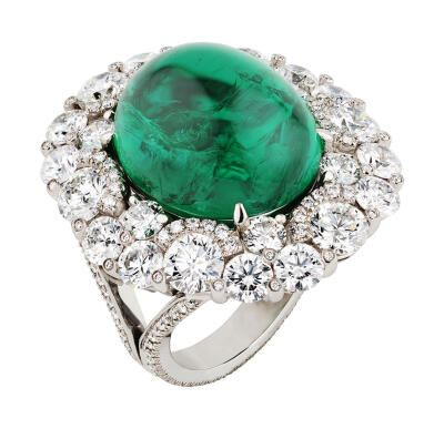 Faberge 法贝热 祖母绿戒指 钻石 白金 Cabochon Ring emerald and diamond ring