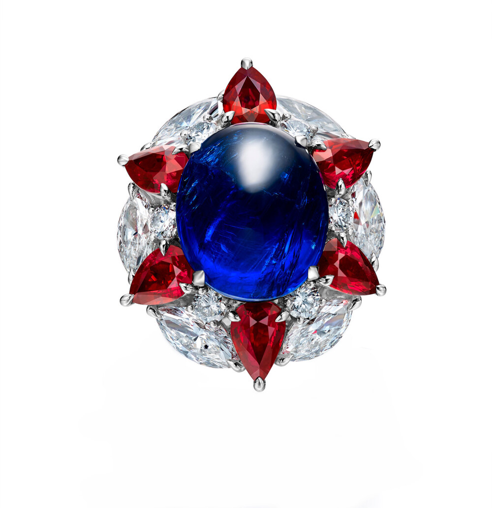 香港珠宝商 Faidee 蓝宝石戒指 缅甸蓝宝石 11ct 缅甸红宝石 钻石 Burmese sapphire ring with Burmese rubies and diamonds