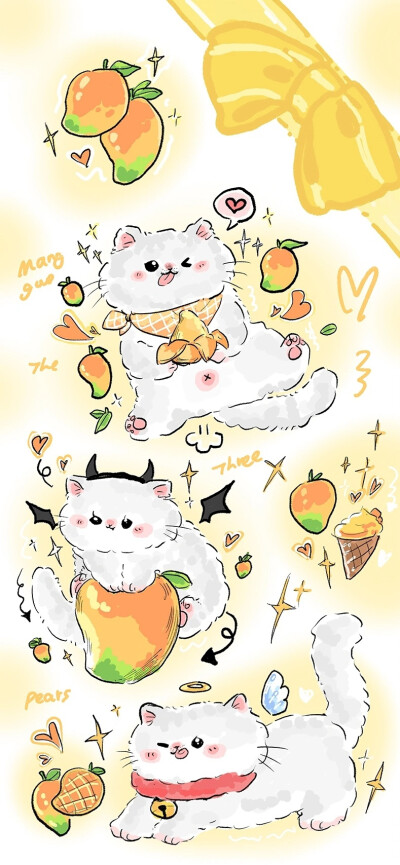 可爱小猫咪水果美食派对壁纸​​​