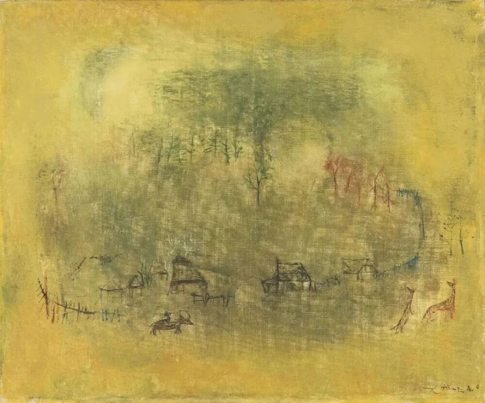 赵无极《20.12.49 - 黄色风景》（20.12.49 - Paysage jaune）
布面油画，50.5cm×59.5cm，1949年，蓬皮杜艺术中心，国家现代艺术博物馆/工业创造中心藏，法国巴黎，1976年艺术家捐赠，© Adagp, Paris
