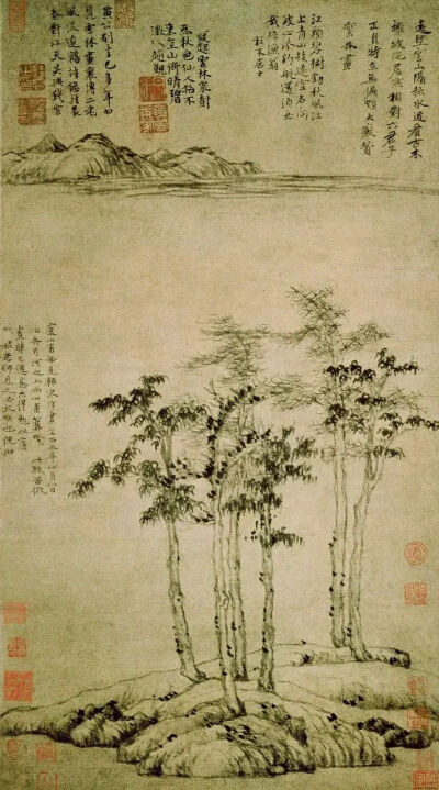 《 六君子图 》，倪瓒，元
61.9cm×33.3cm ©上海博物馆
