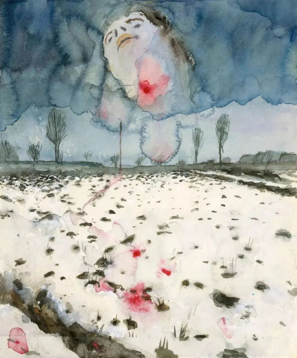 Winter Landscape，43.2 x 35.9 cm，1970 Watercolor, gouache, and graphite on paper
