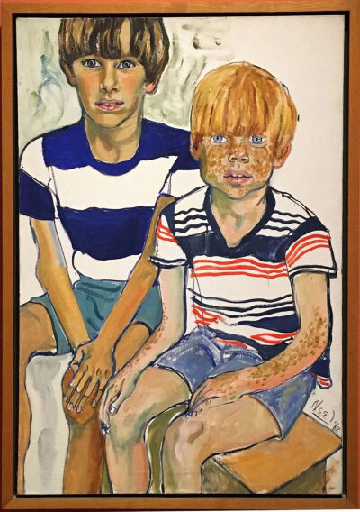 谢尔顿艺术博物馆馆藏 爱丽丝·尼尔（Alice Neel） 《约翰和乔伊普雷斯利》，1968年 布面油画 91.4 x 61 厘米