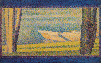 Georges Seurat, Moored Boats and Trees, 1890. Oil on wood, 65/16 × 913/16 in. The Philadelphia Museum of Art. 