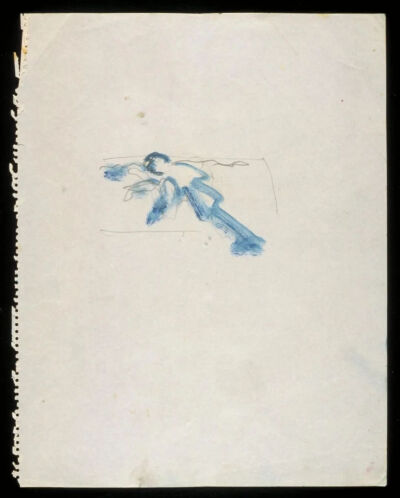 Figure Lying Flat,c.1959–61,
Oil and pencil on white wove paper,34x27cm
