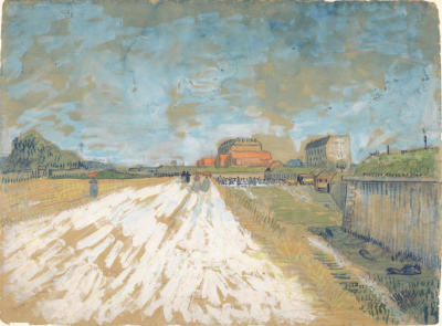 Road Running Beside the Paris Ramparts,June-September 1887,pencil, watercolour, chalk, brush and (oil)paint, pen and ink, on paper,39.7x53.8cm
