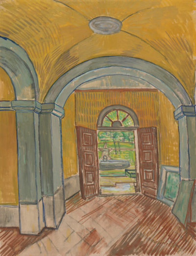 Vestibule in the Asylum,September-October 1889,chalk, brush and oil paint, on paper, 61.6x47.1cm
