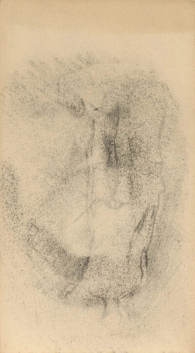 Blank page with press-through of L'Echorché and rubbing from Head of a Man,10.9 x19.8cm