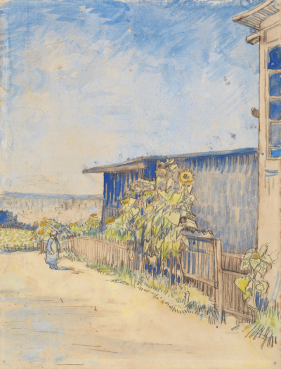 Shed with Sunflowers,August-September 1887,pencil, pen and ink, watercolour, on paper,31.6x24.1cm