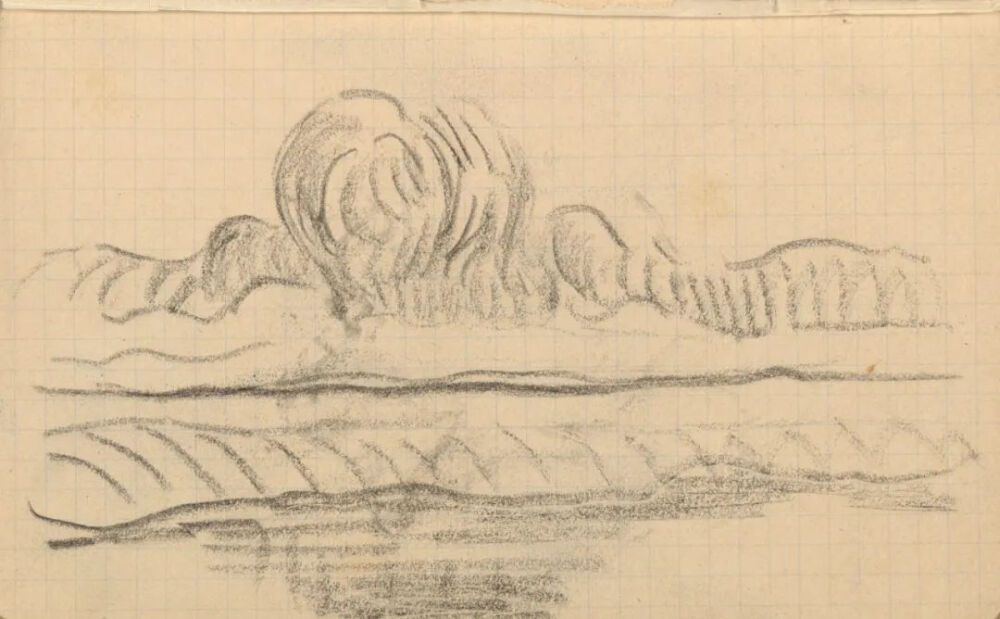 Landscape with the River Oise,May-July 1890,chalk on paper,13.4x8.5cm
