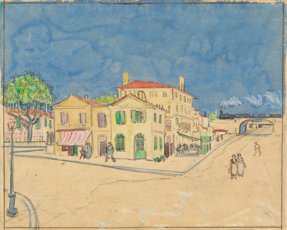 The Yellow House (The Street),October 1888,pencil, reed pen and pen and ink, watercolour, on paper,25.7x32.0cm
