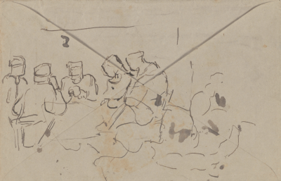 Sketch of Figures,May 1890,
Pen and ink on an envelope,12.0x18.3cm
