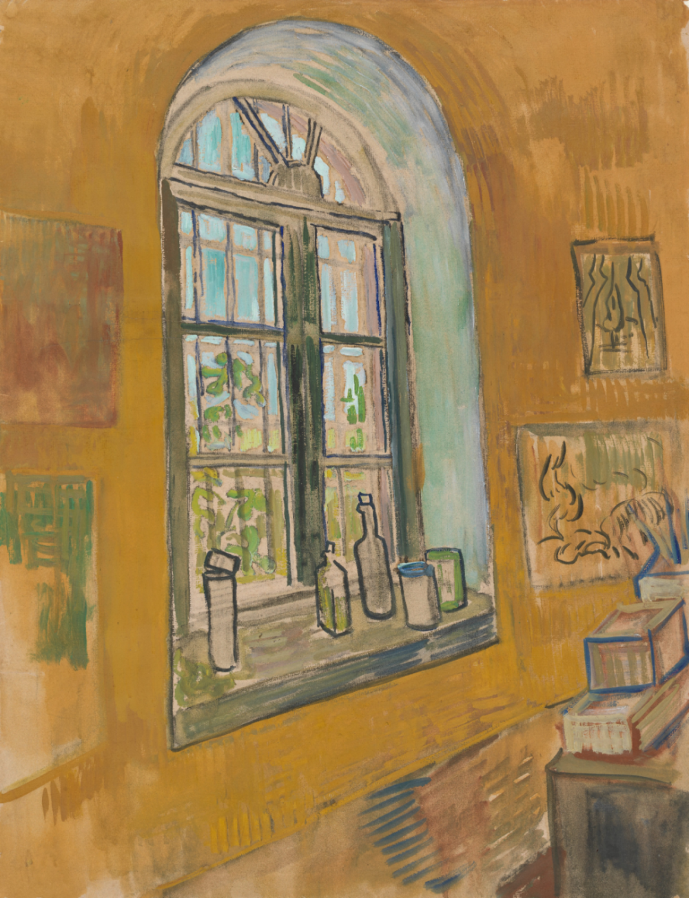 Window in the Studio,September-October 1889,chalk, brush and oil paint and watercolour, on paper,62.0x47.6cm