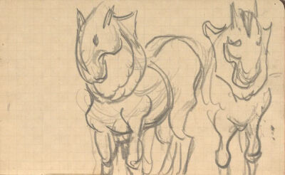 Two Horses (upper part),May-July 1890,pencil on paper,13.4x8.5cm
