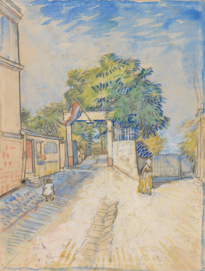 Entrance to the Moulin de la Galette,June-September 1887,pencil, pen and ink, watercolour, on paper,31.6x24.0cm