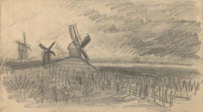 Windmills at Montmartre,February-June 1886,pencil on paper,10.9x19.8cm
