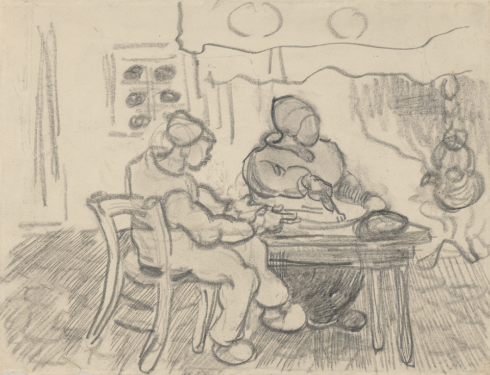 Interior with Two Figures Eating,
March-April 1890,Pencil on paper,24.4x32.0cm
