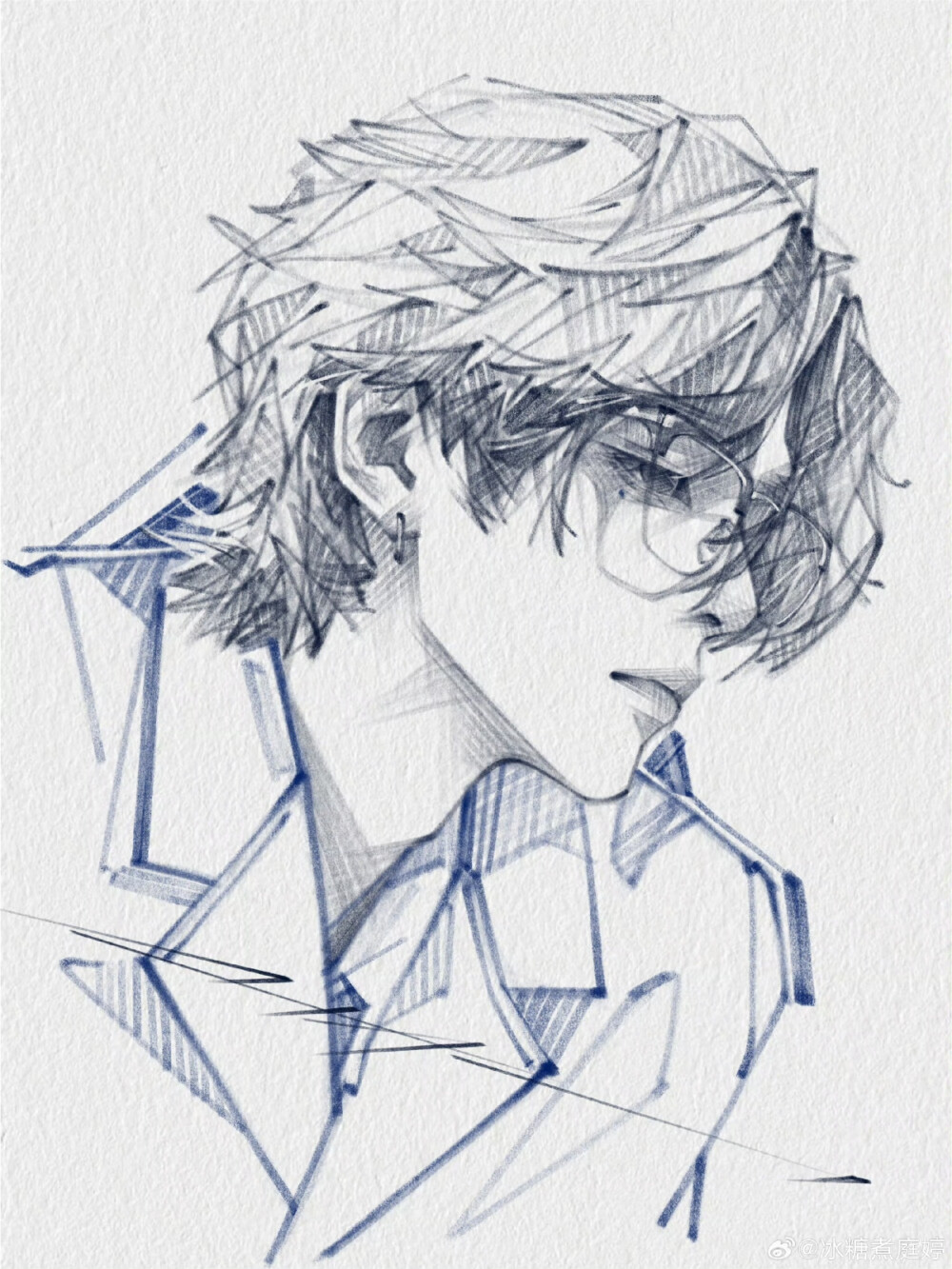 人物插画绘画线稿黑白手绘头像素描临摹细节几何素材风格个性