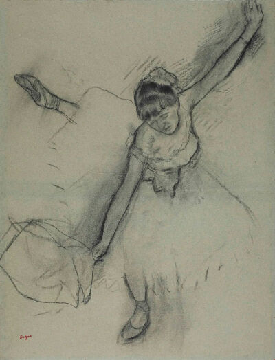 Danseuse au bouquet,Fusain et estompe sur papier vergé bleu,59.6x45.9cm
