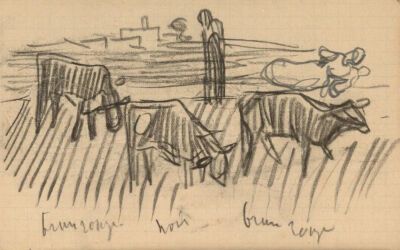 Cows in the Fields,May-July 1890,chalk, pencil, on paper,13.4x8.5cm