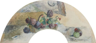 Basket of Flowers and Fruits,1886, 
Gouache on silk,26x56.8cm
