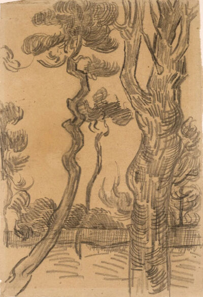 Trees and Wall in the Garden of the Asylum,October 1889,pencil on paper,30.3x20