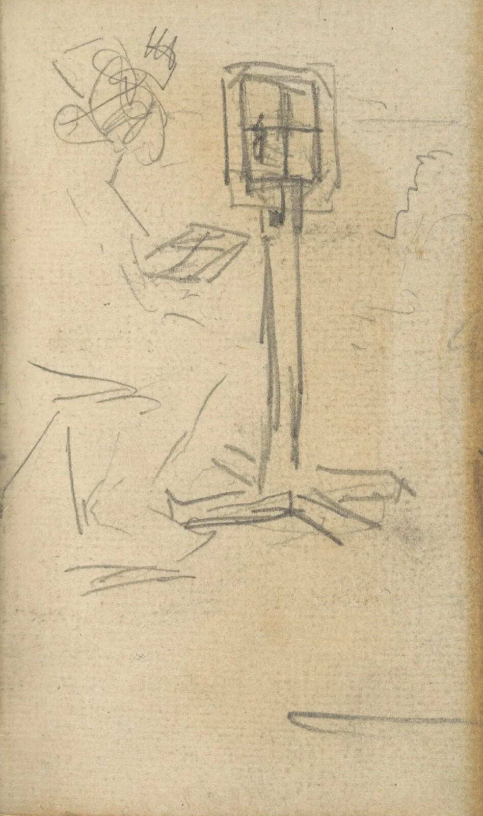 Artist in Front of a Perspective Frame,November 1884-September 1885,pencil on paper,12.4x7.5cm