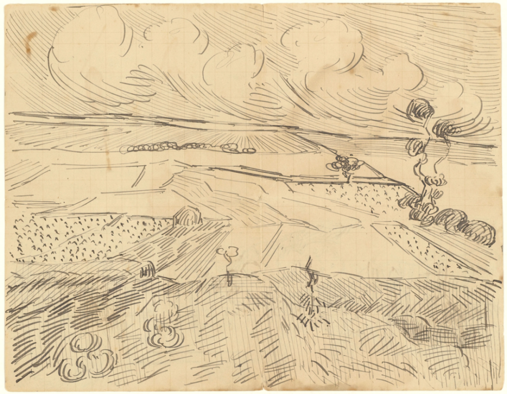 Sheet 2 of a letter from Vincent van Gogh to Theo van Gogh with sketch of Wheatfields (verso),23 July 1890,pen and ink on paper,17x21.7cm