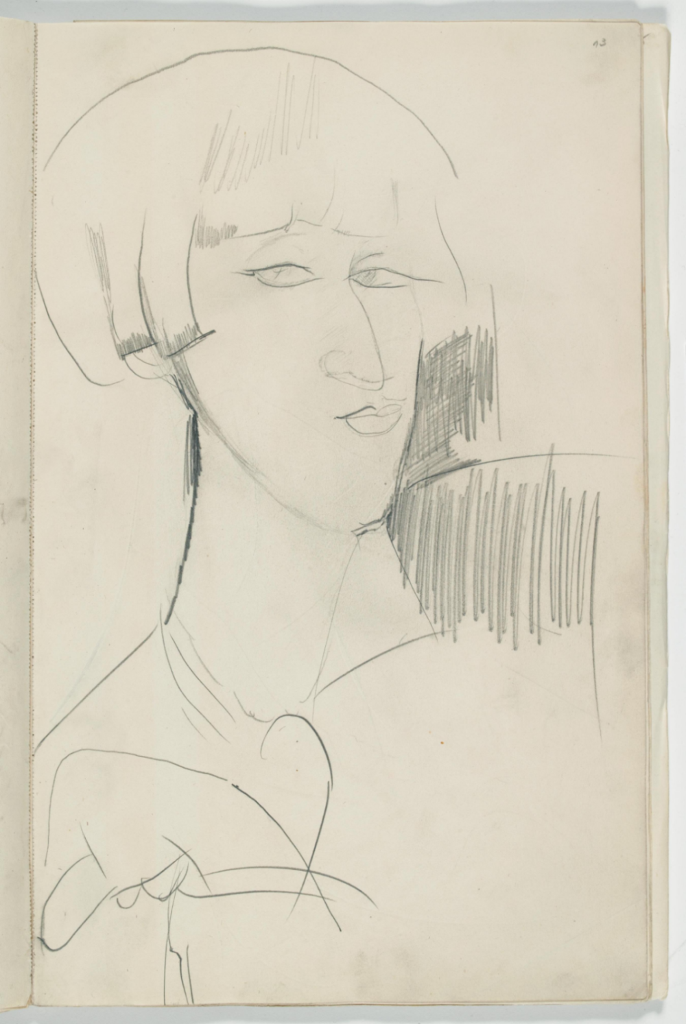 Femme aux cheveux courts (Renée Kisling),1915,Mine graphite sur papier,43x27cm
