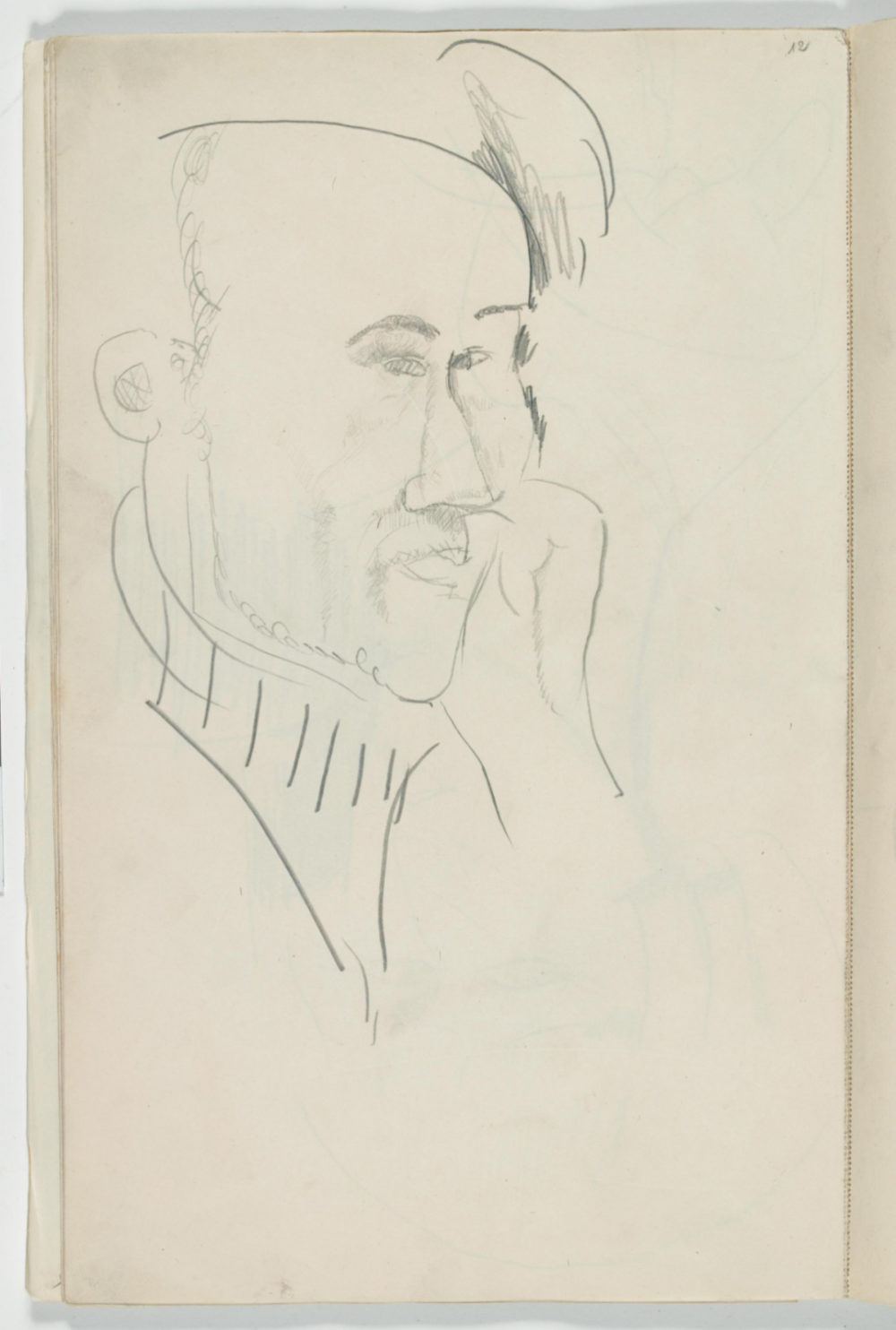 Homme au collier de barbe,1915,Mine graphite sur papier,43x27cm