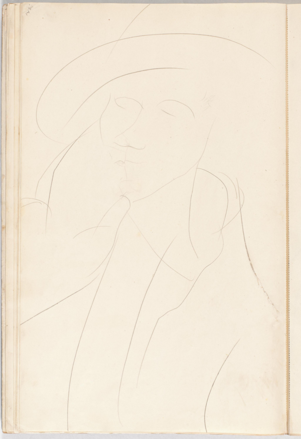 Femme au grand chapeau, Etude de visage,1915,Mine graphite sur papier,43x27cm
