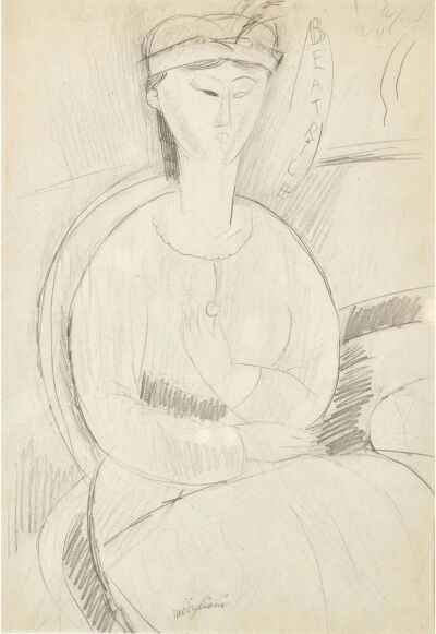 Beatrice Hastings au chapeau,1915,Pencil drawing on paper,42x30cm
