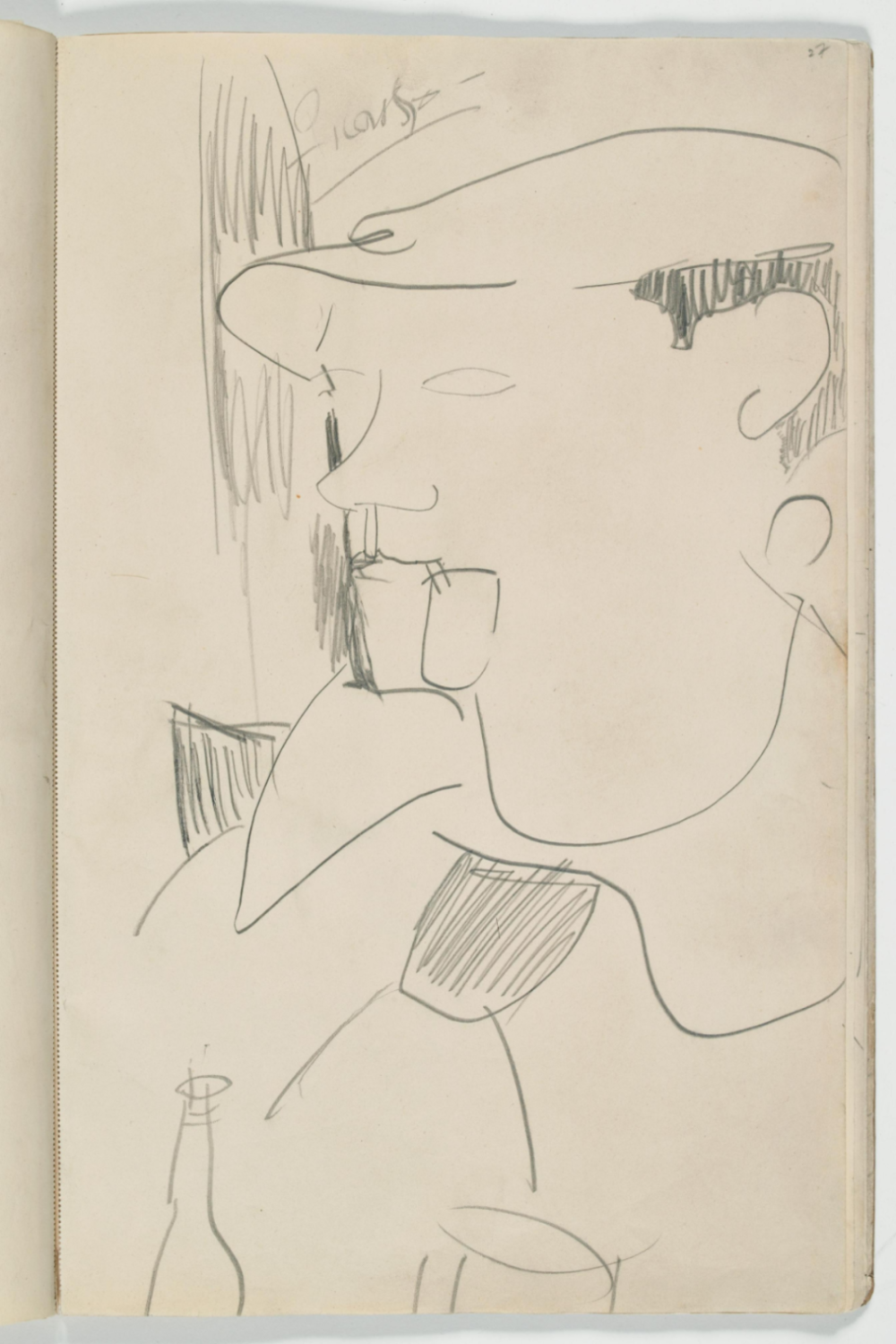 Pablo Picasso fumant,1915,Mine graphite sur papier,43x27cm