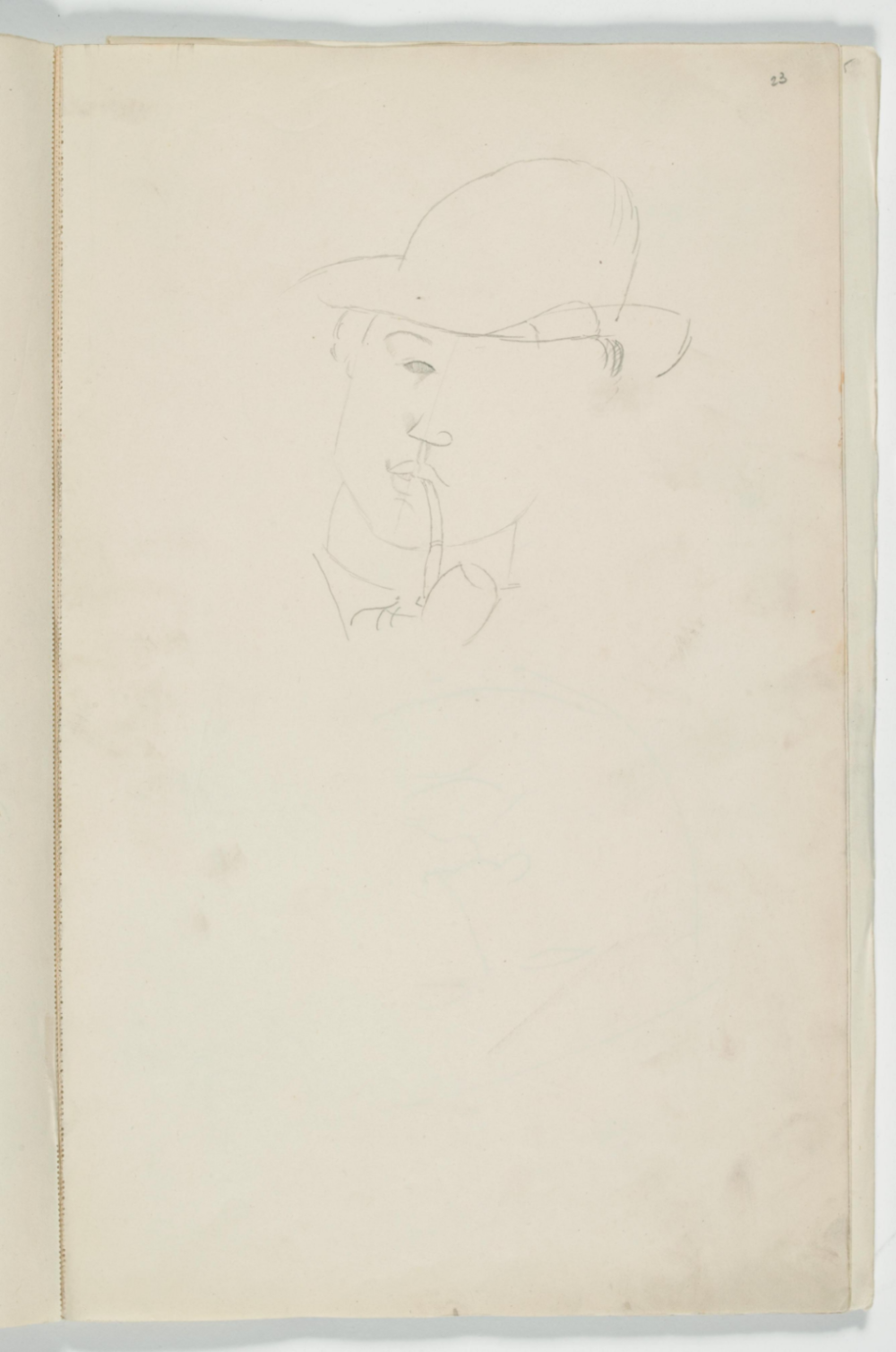 Homme au chapeau et à la pipe,1915,Mine graphite sur papier,43x27cm