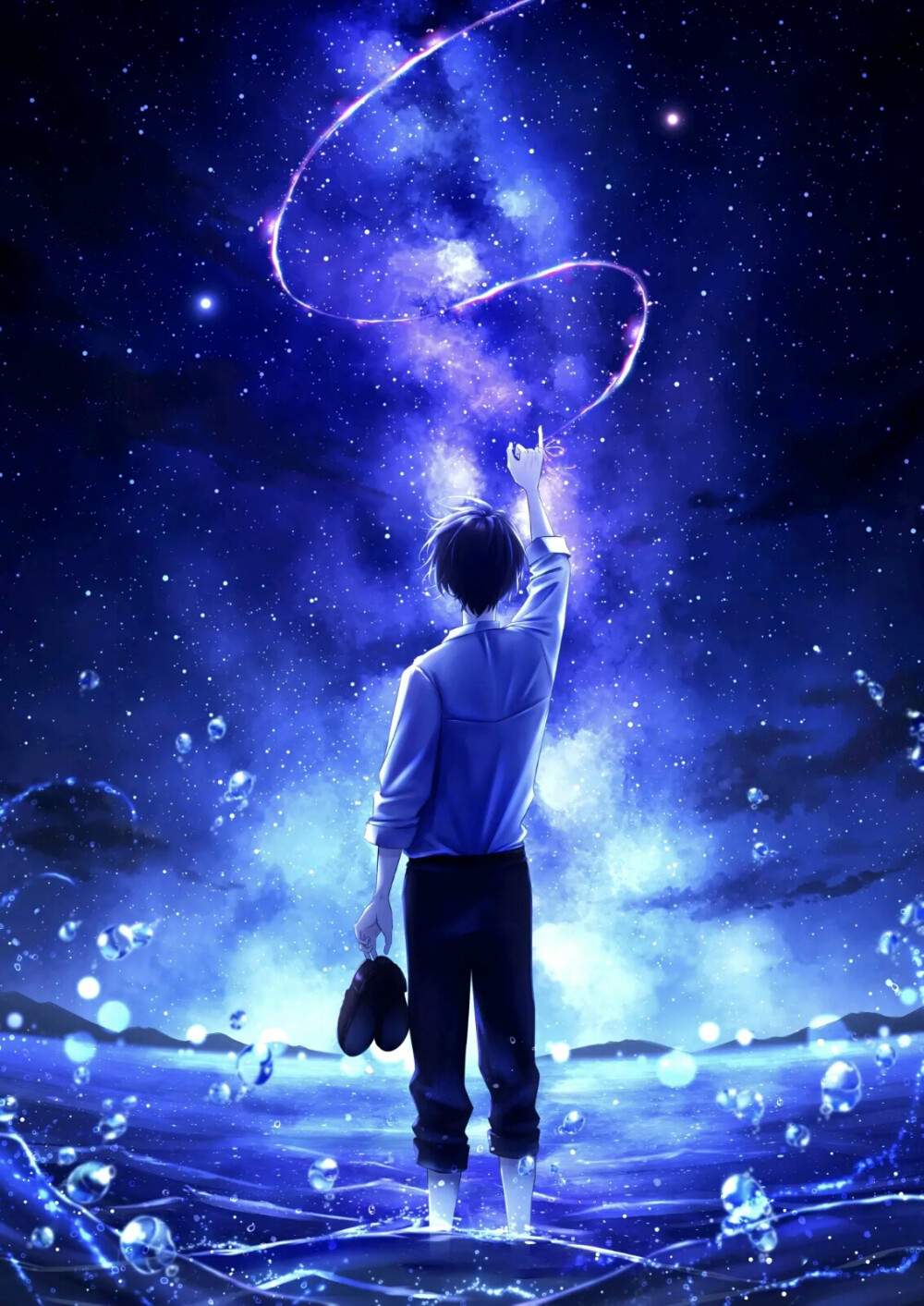 二次元少年星空唯美背影侵权删