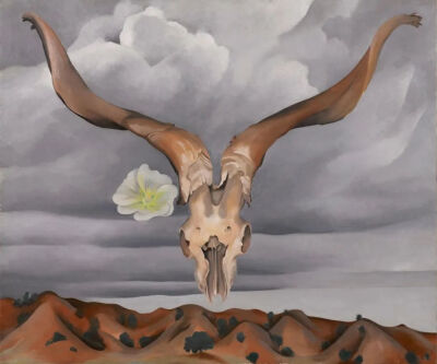 Georgia O'Keeffe,Ram's Head with Hollyhock, 1935.
