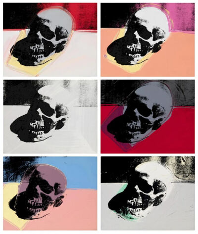 Skulls is a Pop Art acrylic and screenprint painting createdby Andy Warhol in 1976.It lives at the Tate Modern inLondon.114.9X96.6cm.