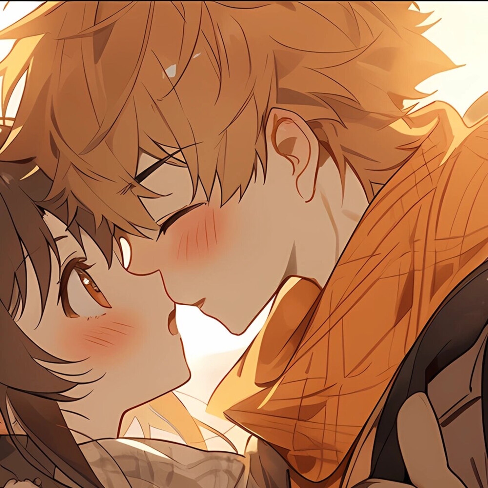 情侣头像男朋友女朋友亲mua脸红可爱动漫头像