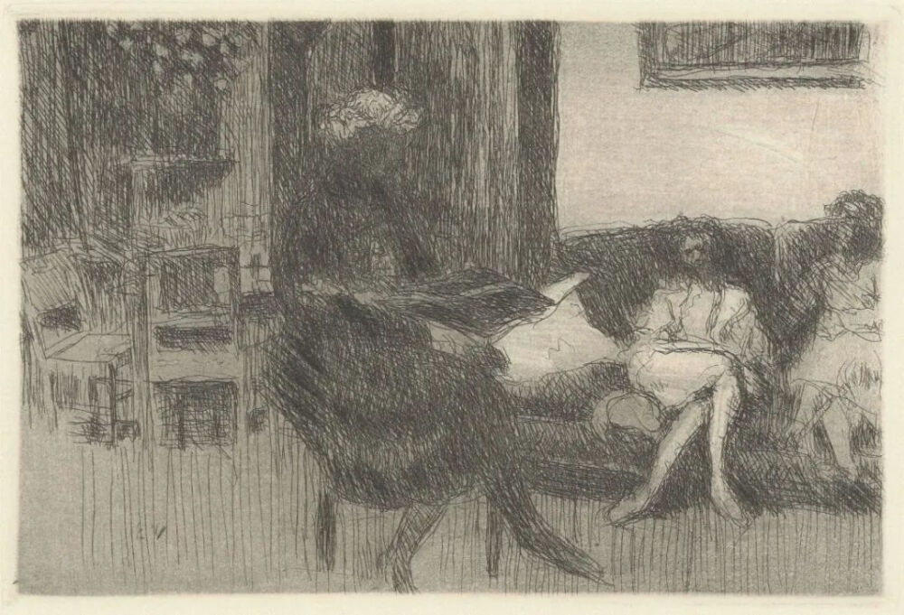 Interior with a Couch (Intérieur au canapé) or Evening (Soir),1930,Etching and etched tone in black on laid paper,24x32.6cm