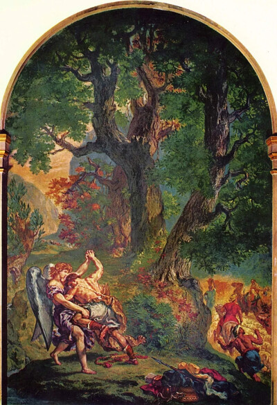 雅各与天使搏斗
欧仁·德拉克洛瓦
1861 年715cm x 472cm巴黎，圣叙尔比斯教堂壁画