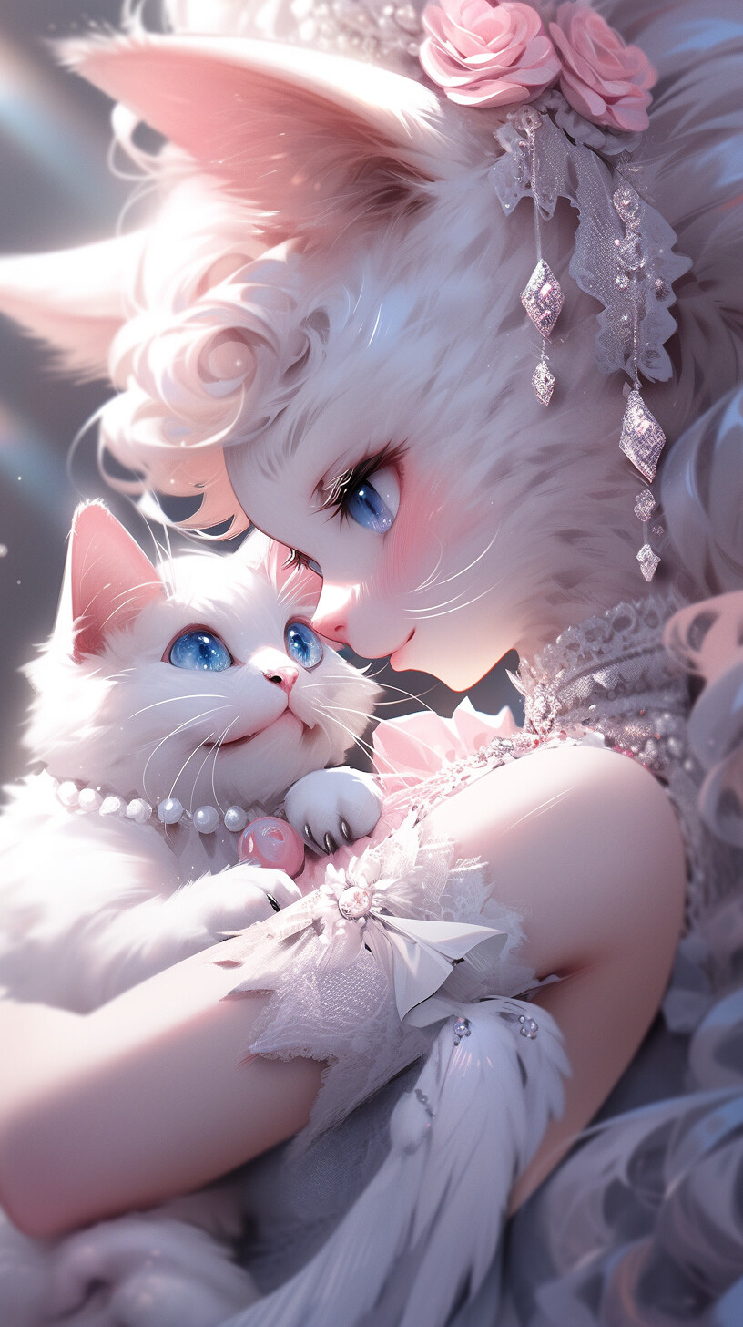 AI原创高清HD手机电脑微信QQ头像壁纸猫咪花朵动漫写实奇幻风格