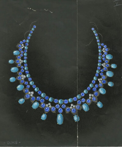 绿松石、蓝宝石和钻石流苏项链，大卫·韦伯设计
2004年35,850美元拍卖
